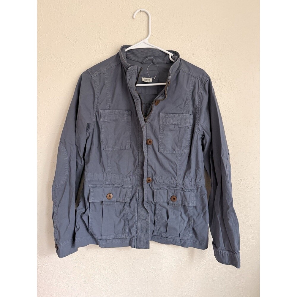 L.L.Bean Womens Utility Safari Jacket Blue Cargo Field Jacket Small